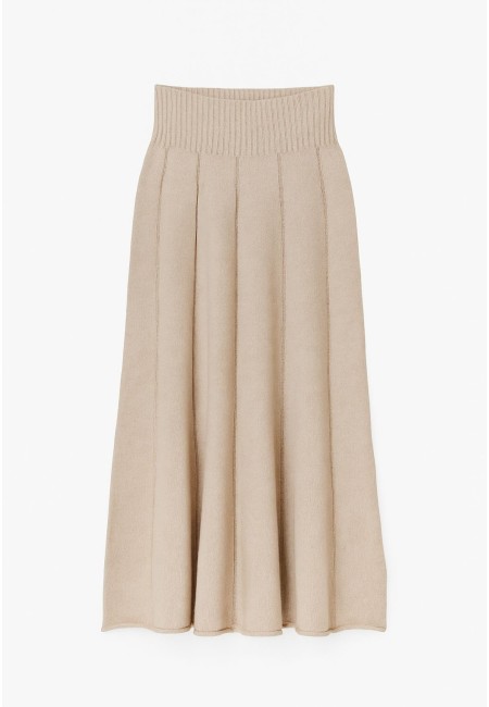 Falda midi beige de punto acanalado | Bluwer