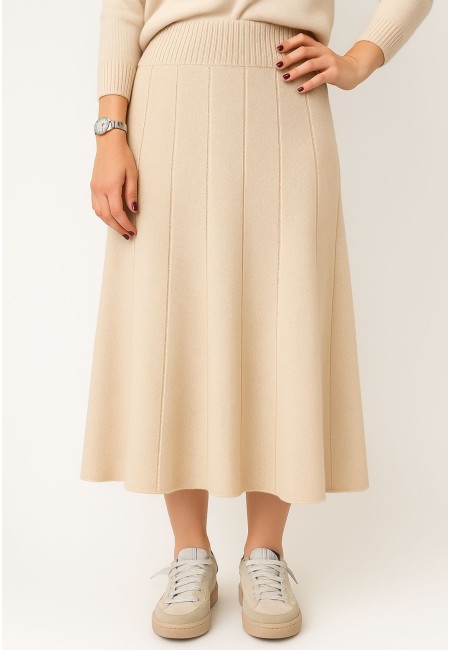 Falda midi beige de punto acanalado | Bluwer