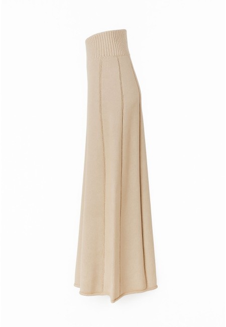 Falda midi beige de punto acanalado | Bluwer
