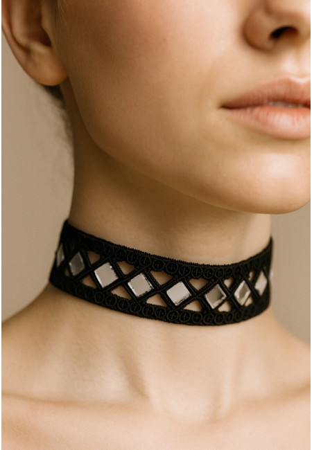 Choker negro estrecho con espejos geométricos | Bluwer