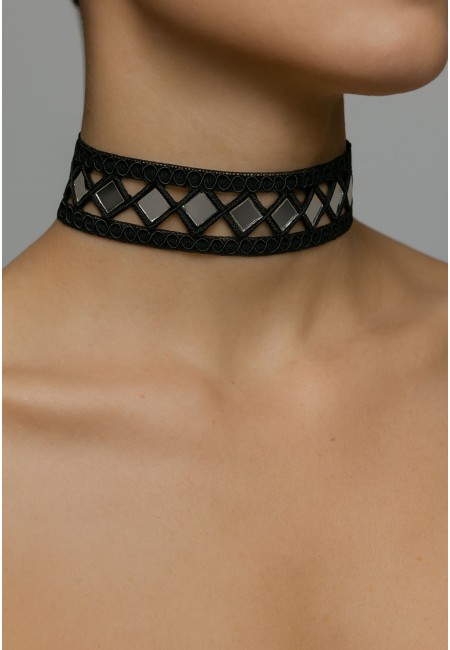 Choker negro estrecho con espejos geométricos | Bluwer