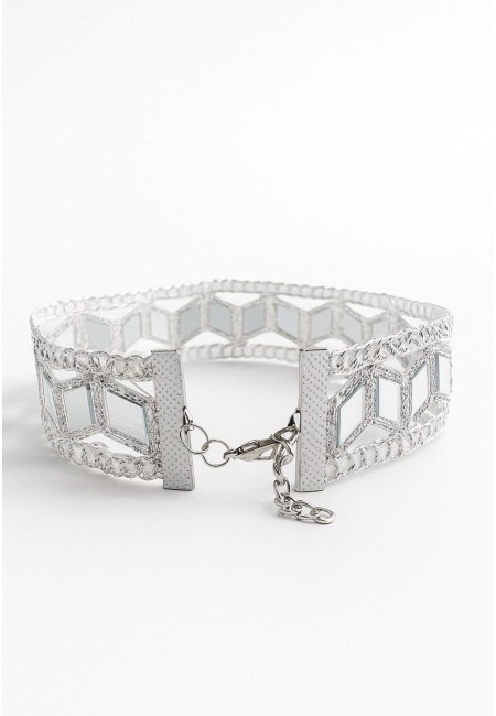 Choker plateado con espejos geométricos en rombos | Bluwer