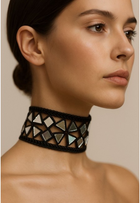 Choker geométrico negro de espejos | Gargantilla amplia mujer | Bluwer
