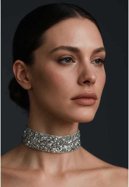 Choker plateado de lentejuelas y cristales estilo brillante