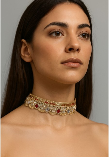Choker geométrico dorado con espejos y cristales | Bluwer