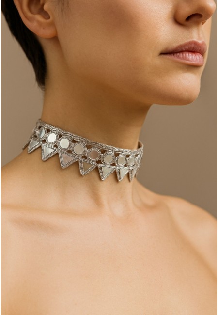 Choker plateado con espejos círculos y triángulos | Bluwer