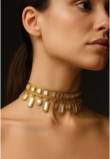 Choker dorado artesanal con espejitos | Bluwer