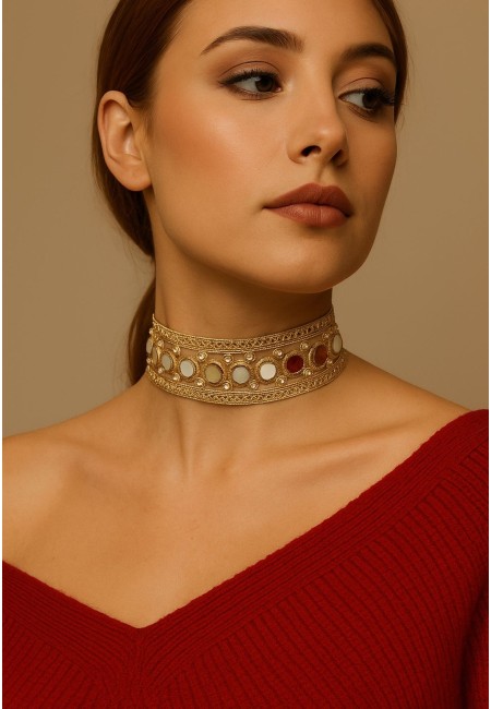 Choker dorado con espejos y cristales artesanales | Bluwer