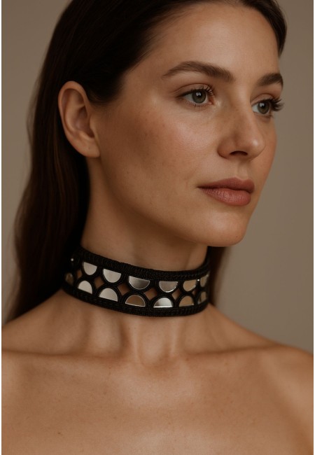 Choker negro espejos semicirculos ancho medio | Gargantilla mujer | Bluwer