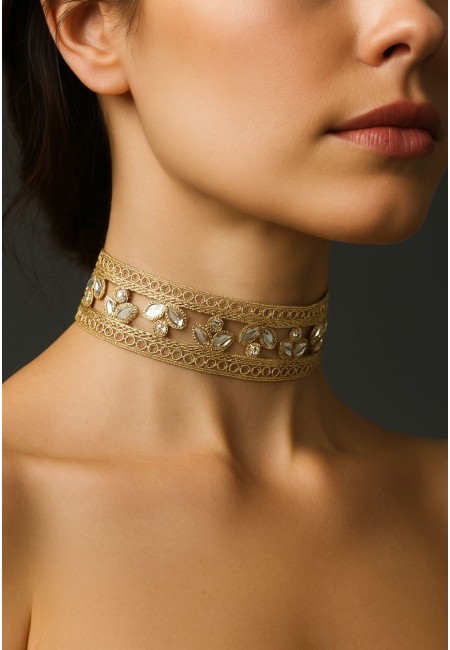 Choker dorado con diseño floral y espejos | Gargantilla media | Bluwer