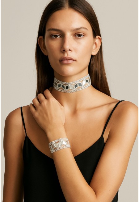 Pulsera plateada con espejos geométricos anchos | Bluwer 2