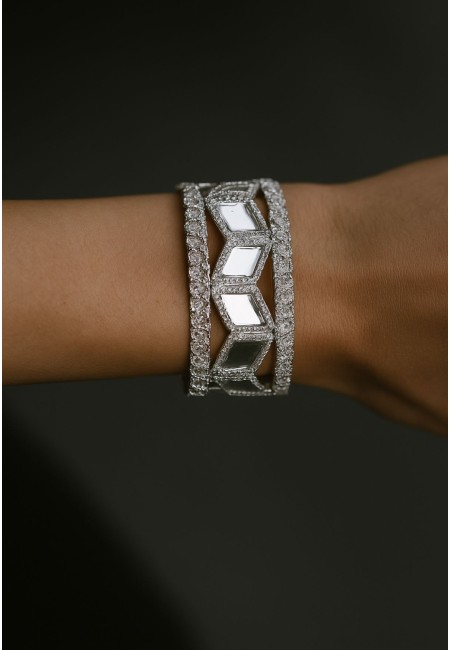 Pulsera plateada con espejos geométricos anchos | Bluwer