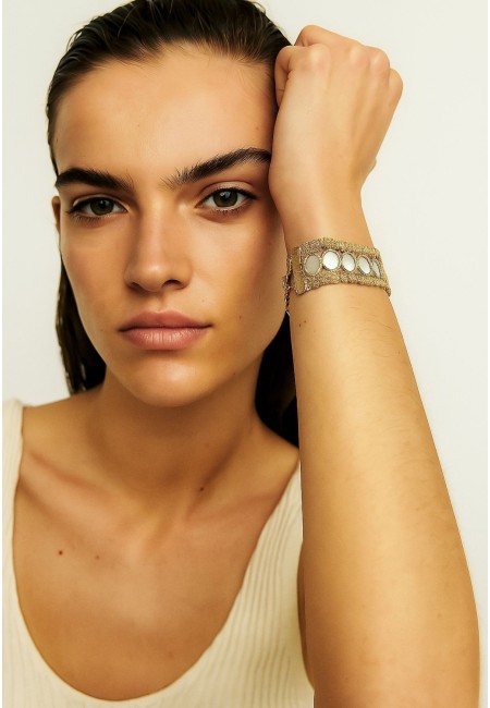 Pulsera dorada con espejos circulares para invitadas | Bluwer