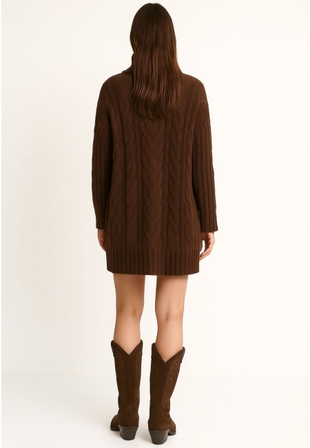 Vestido marrón de punto trenzado con cuello vuelto | Bluwer 2