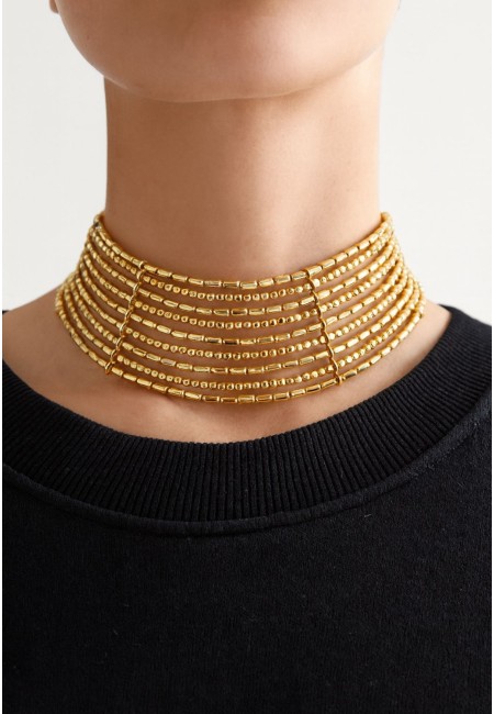 Choker dorado multifila de abalorios brillantes | Bluwer