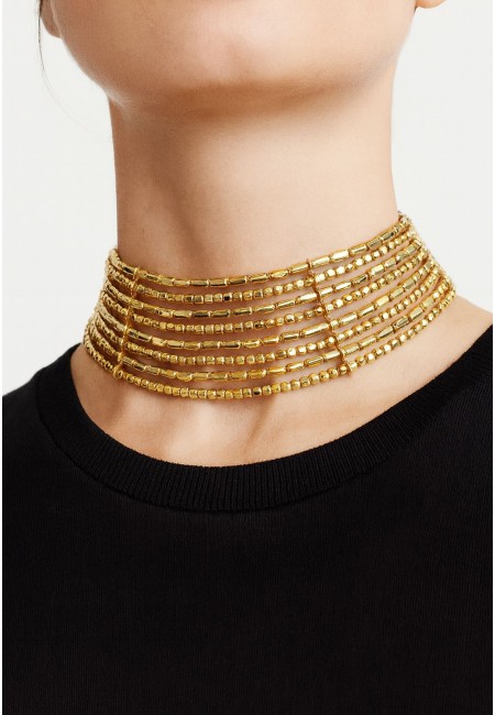 Choker dorado multifila de abalorios brillantes | Bluwer