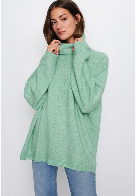 Jersey cuello alto verde suave | Talla única amplia – Bluwer