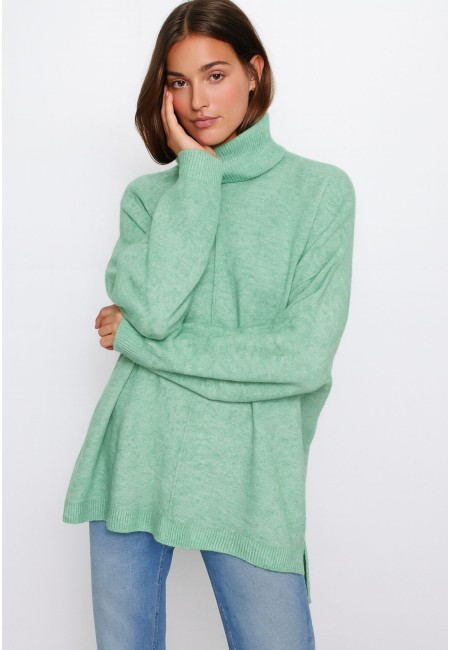 Jersey cuello alto verde suave | Talla única amplia – Bluwer