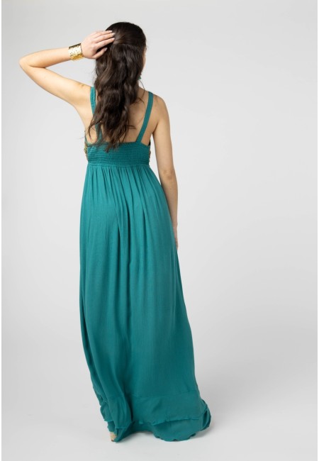 Vestido largo boho chic turquesa Zaira con abalorios | Bluwer