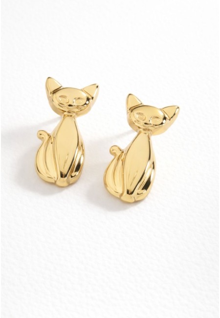 Pendientes dorados con forma de gato de acero inoxidable | Bluwer 2