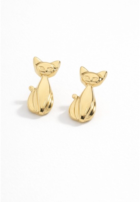 Pendientes dorados con forma de gato de acero inoxidable | Bluwer