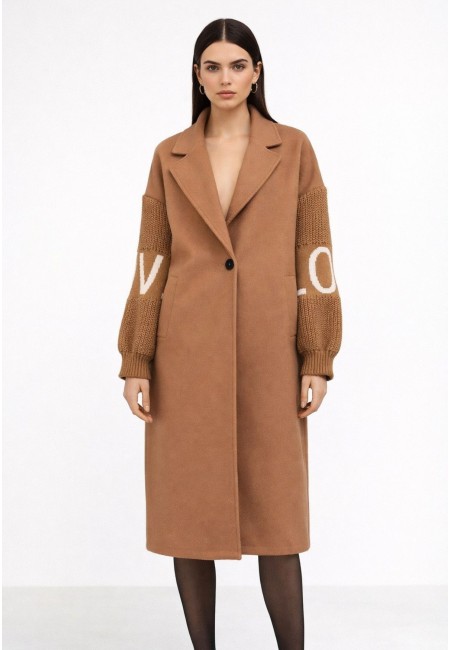 Abrigo camel con mangas de punto LOVE | Bluwer