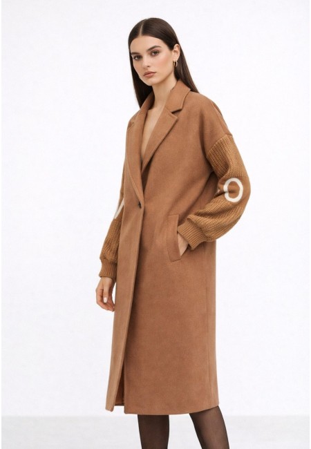Abrigo camel con mangas de punto LOVE | Bluwer