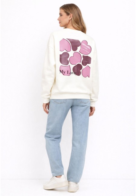 Sudadera blanca oversize con corazones rosas My Love | Bluwer