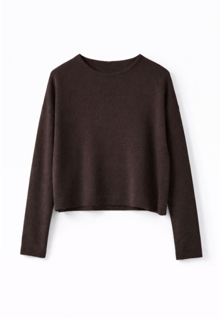 Jersey largo marrón chocolate con trenzado | Punto suave mujer | Bluwer