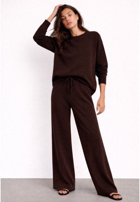 Conjunto de punto marrón chocolate mujer | Jersey largo y pantalón fluido | Bluwer