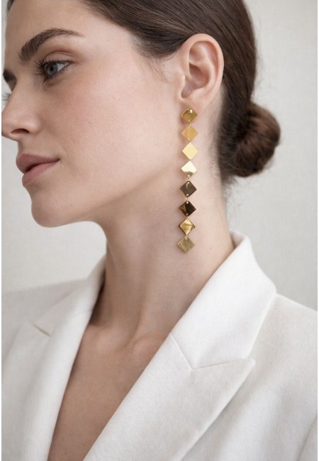 Pendientes largos dorados de acero inoxidable | Bluwer