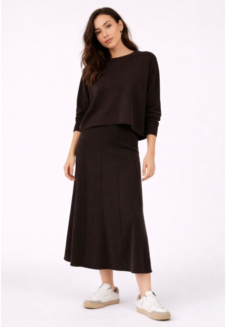 Falda de punto midi chocolate mujer | Bluwer 2