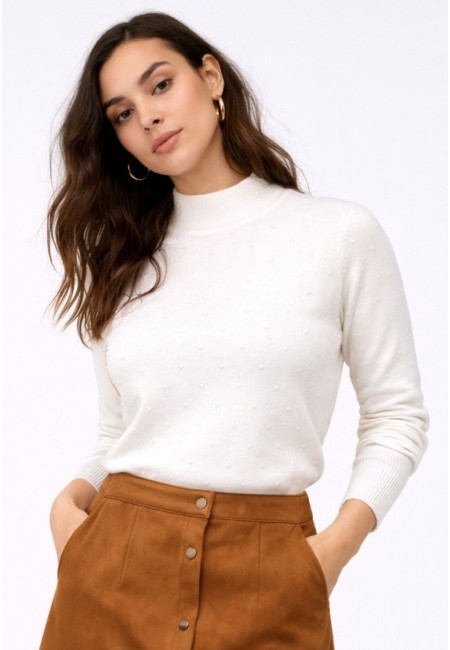 Jersey blanco de punto fino con lunares bordados |  Bluwer