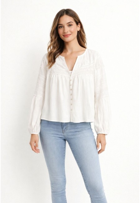 Camisa blanca bordada boho chic mujer | Bluwer