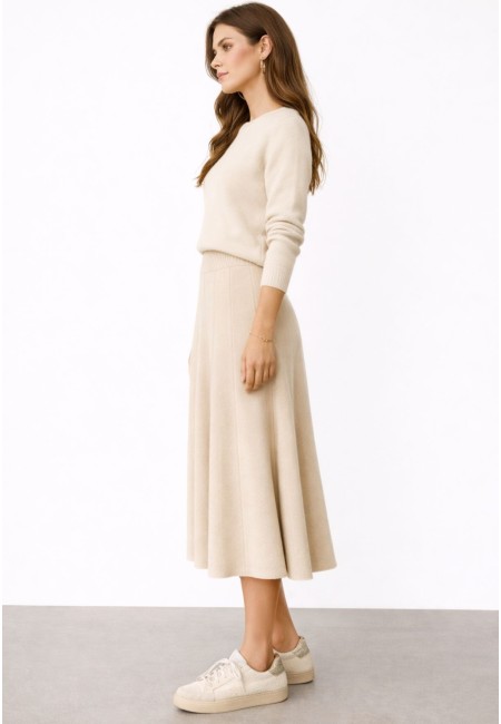 Falda midi beige de punto acanalado