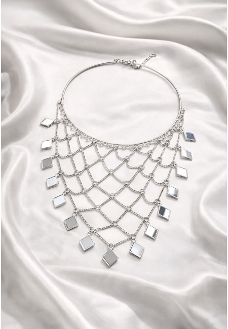 Collar plateado de latón con abalorios geométricos | Bluwer