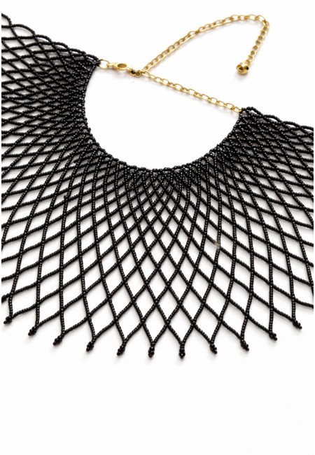 Collar de abalorios negro artesanal para eventos | Bluwer