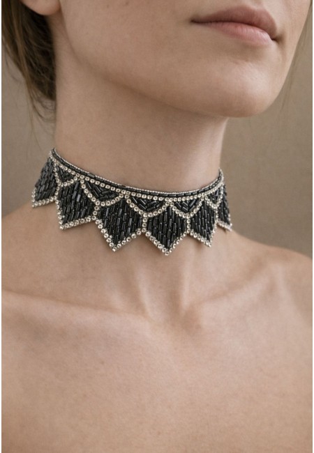 Choker joya negro geométrico con cristales | Bluwer