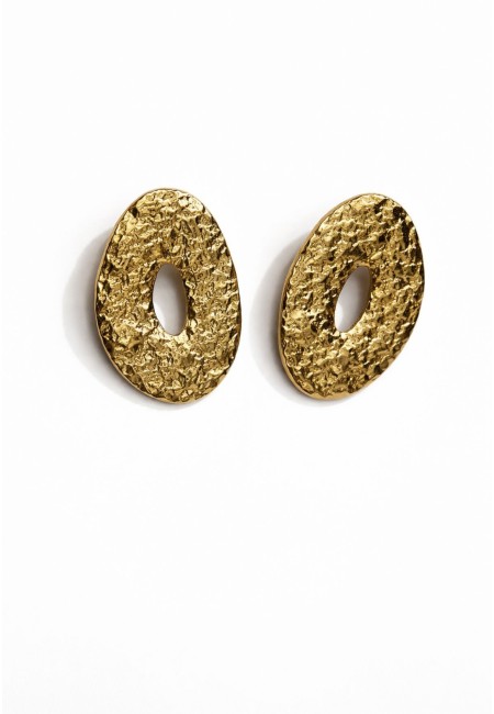 Pendientes dorados ovalados texturizados | Bluwer