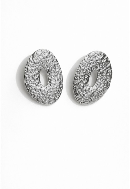 Pendientes plateados ovalados texturizados | Bluwer