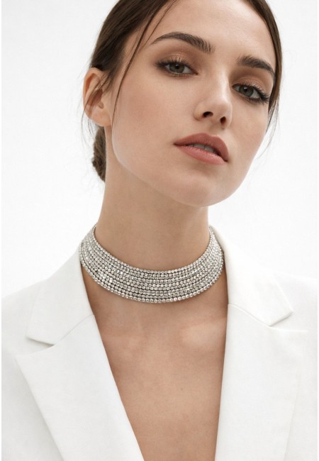 Choker plateado de abalorios cuadrados ajustable
