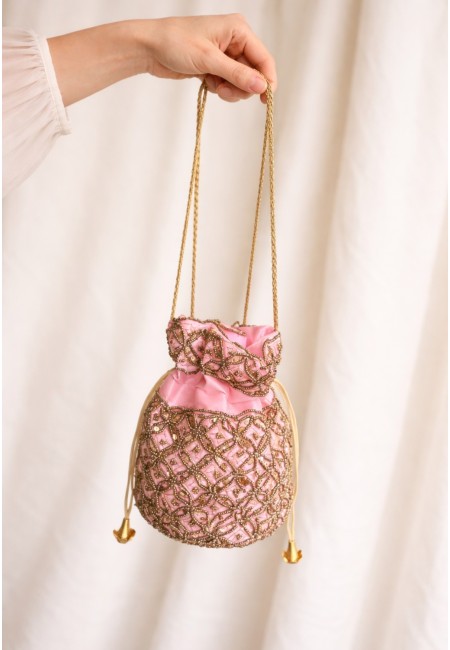 Bombonera rosa empolvado bordada en dorado | Bluwer