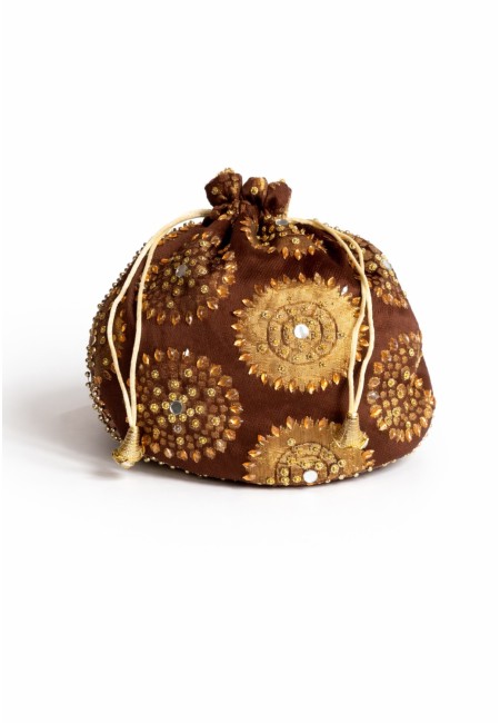 Bombonera redonda marrón con bordado dorado | Bluwer 2