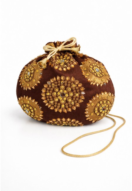 Bombonera redonda marrón con bordado dorado | Bluwer