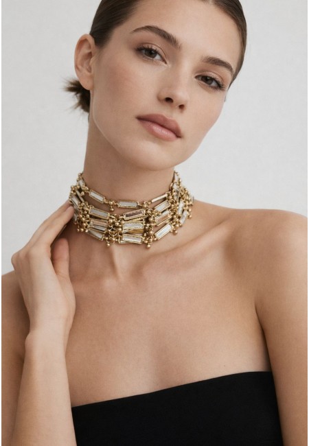 Choker collar dorado de 8 filas con piezas espejo | Bluwer