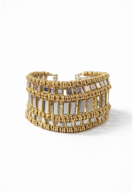 Choker dorado de espejos y abalorios multi-filas vertical 2