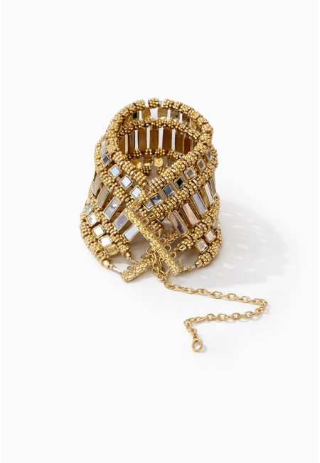 Choker dorado de espejos y abalorios multi-filas vertical | Bluwer