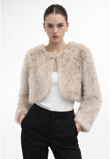 Chaqueta corta de pelo sintético beige mujer hasta 3XL | Bluwer 2