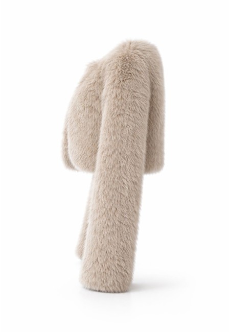 Chaqueta corta de pelo sintético beige mujer hasta 3XL | Bluwer