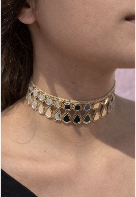 Choker dorado artesanal con espejos y lágrimas